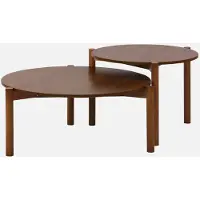 Sweeek - 2 ronde bijzettafels, salontafel, houteffect ø 80 x 35 cm / ø 60 x 45 cm - harmony