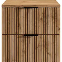 Vente-unique Hangend badkamermeubel geribbeld met plank - Licht naturel en zwart - 60 cm - MADELA