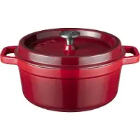 Sola Braadpan met deksel Gietijzer - Rood - ø 28 cm / 5 Liter - geëmailleerde anti-aanbaklaag