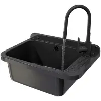 Granitan Gootsteen voor Garage Stookruimte Wasruimte Negra - Zwart - met Sifon en Kraan - 58x38x26cm