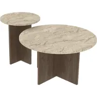 CALICOSY Set van 2 salontafels met rond tafelblad Ø70 cm en Ø40 cm tilia