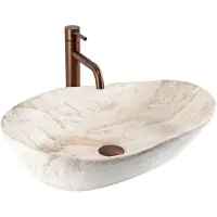 REA - Opzetwastafel Emilia Reno Sanitair Keramiek, Beige, Imitatiesteen, Ovaal, Asymmetrisch - 56 x 38 x 13,5 cm