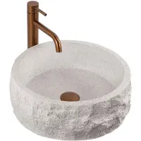 REA - Opzetwastafel Alice Moon Kunststeen (Kunstmatig Composietsteen), Beige, Imitatiesteen, Ronde - 39 x 39 x 14,5 cm