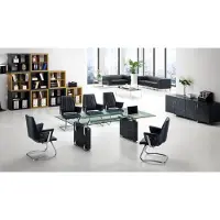 AEA Moderner Chesterfield-Gartenstuhl aus Leder in Schwarz