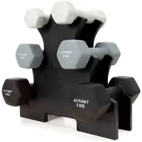 Springos ACTIGET Fitness dumbbells op standaard, set van 6 gewichten 1-3 kg voor thuis krachttraining