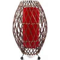 SIMANDRA Bali, Aziatische lamp, decoratieve lamp van rotan en stof, sfeerverlichting, staande lamp, traditioneel handwerk, model , 41x25 cm, rood
