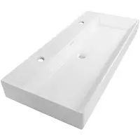 Brauer Lunar Wastafel - 100 cm - met 1 Spoelbak en 2 Kraangaten - Keramiek Hoogglans Wit