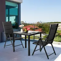 Laura Tuinstoelen set van 4 inklapbare aluminium balkonstoelen met hoge rugleuning en gewatteerde zitting 110 x 57 x 66 cm – 7-voudig verstelbare outdoor eetkamerstoelen met armleuningen, zwart –