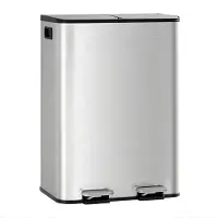 Happiq Dubbele Prullenbak 2x40L - RVS Pedaalemmer - Zilver