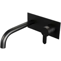 Brauer Black Edition Inbouw Wastafelmengkraan met Gebogen Uitloop en Afdekplaat Model D1 Mat Zwart
