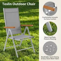Laura Aluminium 3-delige Balkon- en Tuinset – 2 Inklapbare Tuinstoelen met Hoge Rugleuning + WPC Vierkante Tafel 75x75x72 cm – Weerbestendig, Modern Design, Teakbruin & Lichtgrijs –
