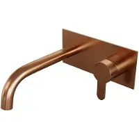 Brauer Copper Edition Inbouw Wastafelmengkraan met Gebogen Uitloop en Afdekplaat Model D1 Koper Geborsteld PVD