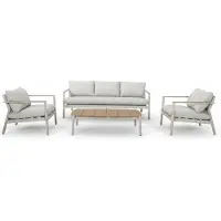 BUITEN living Florence stoel-bank loungeset 5 personen incl. tafel | aluminium + touw | beige | 4-delig