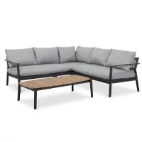 BUITEN living Florence lounge hoekbank tuin 5 personen incl. tafel | aluminium + touw | antraciet | 4-delig - 216x216cm