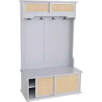 MCW Garderobekast -P25, halgarderobekast, houten garderobekast, melamine Kubu Rattan 163x100x47 cm ~ lichtgrijs