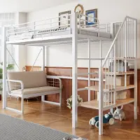 Sweiko Hoogslaper - 90 x 200 cm - Metalen frame - Met gestoffeerde bank - Kinderbed - Wit