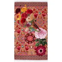 Happiness Strandlaken Romy - 100x180 cm - 100% Katoen - Bloemen en Vogels - Roze/Oranje met Franjes