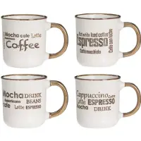 Excellent houseware Koffiemokken set - 4x - bruin - 200 ml - mokken - met tekst - keramiek - giftset