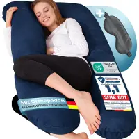 ELONEO XXL Zijslaperkussen met Hoes – Zwangerschapskussen & Voedingskussen – Groot Lichaamskussen voor Zijslapers, blauw