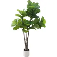 Happiq Kunstmatige Fiddle Leaf Vijgenboom - Voor Binnen & Thuiskantoor - Faux Ficus Lyrata - Met Witte Plantenbak - Groen-152 cm