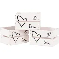 UNUS Houten kisten Love wit gewassen klein set van 3 - 21x15x13,5cm - speelgoedkist - deco houten krat -