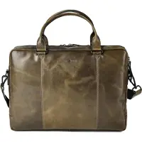 Greenburry Leren business tas laptoptas met laptopvak Newport Business Bag British Green olijfgroen