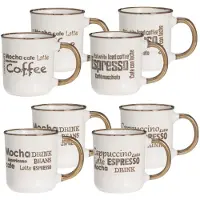 Excellent houseware Koffiemokken set - 8x - bruin - 200 ml - mokken - met tekst - keramiek - giftset