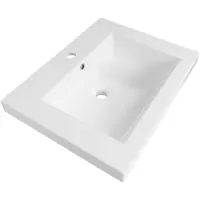Brauer Solar Medium Wastafel - 60 cm - met 1 Spoelbak en 0 Kraangaten - Mineraalmarmer Zijdeglans Wit