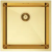 VBChome Keukenwastafel, 44x44 cm, roestvrij staal, gouden kleur, zonder afvoergedeelte, 1 kom, inbouwmodel, diepte 21 cm, minimale kastmaat 50 cm, onderbouwmodel