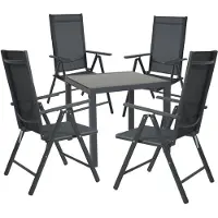 SVITA Tuinset met 4 stoele - hoge rugleuning, opklapbare campingstoel, metaal, antraciet