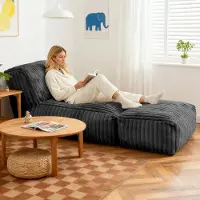 STILVORA Vloerligstoel 160 X 79 X 66 Cm - Modulaire Lounge Met 3 Zones Ondersteuning - Voor Lezen Slapen Gamen - Flanel Donkergrijs
