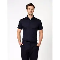 Desoto Casual Slim Fit Jersey overhemd marine, Effen