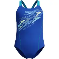 Speedo Medley Logo Medalist Meisjes Sportbadpak - Badpak Meisjes met Stretch - Vormvast Zwempak Meisjes - Sportbadpak Meisjes met Medalist-bandjes - Blauw/Paars - 152