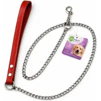 Adori kettinglijn rood – 100 cm – 12 mm – Met leren handgreep