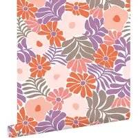 ESTAhome behang bloemen in Matisse stijl paars en oranje - 53 cm x 10.05 m - 131007