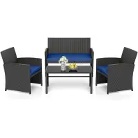 KOMFOTTEU Tuinmeubelset voor buiten, polyrotan, 4-delig, 2-zitsbank, 2 stoelen, salontafel, glasplaat, voor 4 personen, tuinmeubelen voor terras, terras