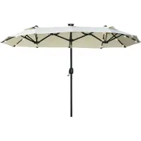 Merax Dubbele Tuinparasol 295 x 219 cm met Solar LED – Ovale Terrasparasol met Zwengel – Kantelbaar – Ventilatiedak – Stalen Frame – Beige