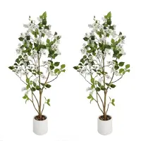Happiq Kunstmatige Bougainvillea Boom - Voor Thuis & Kantoor - Faux Zijde Bloemenplant met Bloemen - 2 Stuks, 120 cm, Inclusief Plastic Pot - Wit