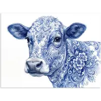 PosterMonkey Poster 120x90 cm - Illustratie - Koe - Blauw - Posters - Kamer decoratie - Wanddecoratie woonkamer - Muurdecoratie slaapkamer