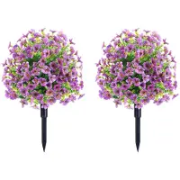 Happiq Kunstmatige Buxusbal 2-Stuks - Voor Tuin, Veranda & Outdoor - Met Grond Spike - Nep Bloemen Planten - Purple