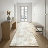 Floordirekt Tapijt Loper Davoli met Patroon - Op Maat Gemaakte Fijn Lus Tapijt Loper - Voor Keuken, Hal & Woonkamer - Ornament Vintage Oosters Rooster in Beige - 80 x 250 cm