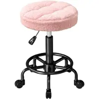 Merax Kruk met Wielen - Verstelbare Werkkruk 50-66 cm - Draaibare Bureaukruk 360° - Salon Kruk Massage Kruk - Roze