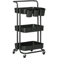 Merax Keukentrolley met 3 Niveaus en Haken - Metalen Opbergwagen met Wielen en Rem - Serveerwagen voor Keuken en Woonruimte - Zwart - 42 x 38 x 86,5 cm