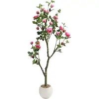 Happiq Kunstmatige rozenbloembomen - Voor woonkamer of kantoor - Decoratieve faux rozenplant met groene bladeren - 150 cm - Roze