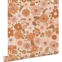 ESTAhome behang retro bloemen terracotta roze en oranje - 53 cm x 10.05 m - 130962