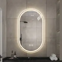 OKWISH Badkamerspiegel – Ovaal 60 x 90 cm – Met Ledverlichting En Anti Condens – Glas En Metaal – Zilver – Wandmontage