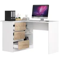 NORE Hoekbureau Links B16 / Computerbureau / Computer Tafel / Bureautafel Rechts / Wit - Sonoma Eik / 124 x 77 x 85 cm