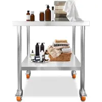 ACXIN RVS Werktafel Met Wielen Met Rem - 201 RVS + MDF - Verstelbare Poten - 300kg - 85x76x60cm