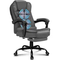 ALFORDSON - Bureau stoel voor computer & gaming - Hoge rugleuning met lendensteun - Draaistoel op wielen - Leder - Uitschuifbare voetensteun - 5 massage modi - USB aansluiting