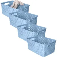 PlasticForte Opbergmandje of kledingmandje - 4x - rotan kunststof - blauw - 19 x 29 x 13 cm